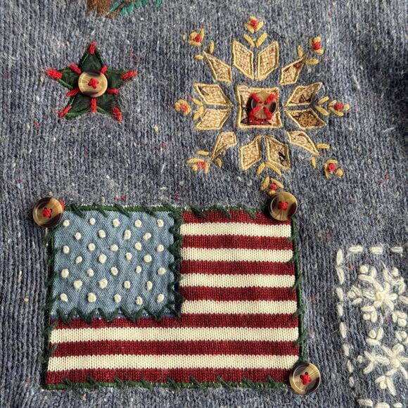 Victoria Jones Sweater Womens XL Blue Zip Cardigan Holiday Christmas Applique - Picture 6 of 10